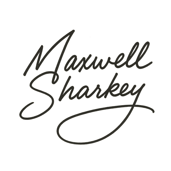 Handwritten Maxwell Sharkey signature in black on a transparent background, used for branding and merchandise.