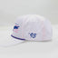 Side view of The Dangerous ’93 Hat – white hat with ‘93 embroidery in blue and blue and pink rope detail across the brim.