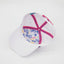 Underbrim view of The Ice Dangerous ’93 Hat – white interior with vibrant retro-style Maxwell Sharkey pattern print and pink Maxwell Sharkey logo taping.